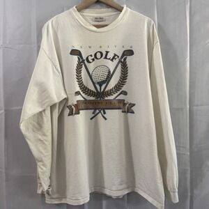 Vtg New River Golf Country Club Trashed Long Sleeve Single Stitch Shirt Mens XXL